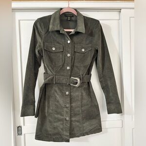 House of Harlow 1960 Olive Suede Belted Trench Coat